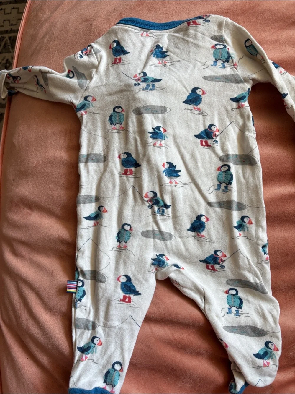 Puffin Print Cream Baby One-Piece Footed Sleeper organic 100%